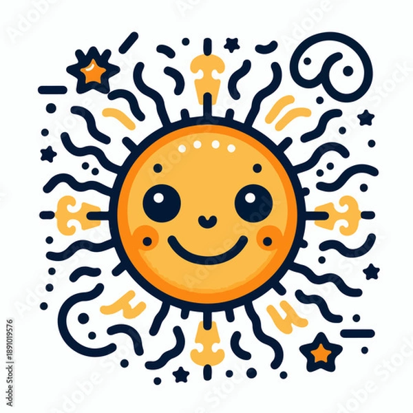 Obraz Beautiful smiling sun cartoon vector illustration