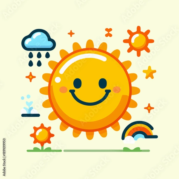 Obraz Beautiful smiling sun cartoon vector illustration