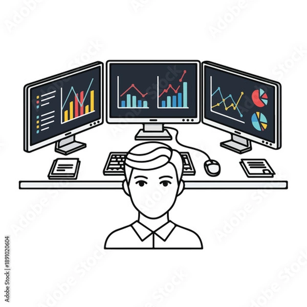 Obraz Data Analyst Working with Multiple Monitors and Charts