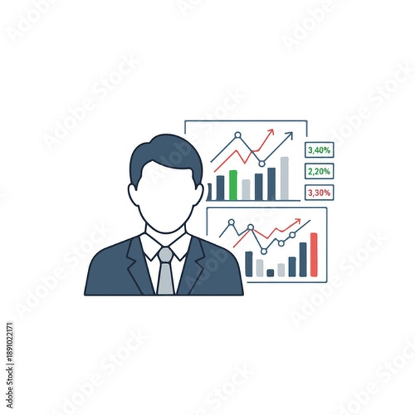 Obraz Businessman with Data Analytics Charts