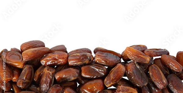 Obraz dates palm fruit closeup on white. ramadan fruit border background