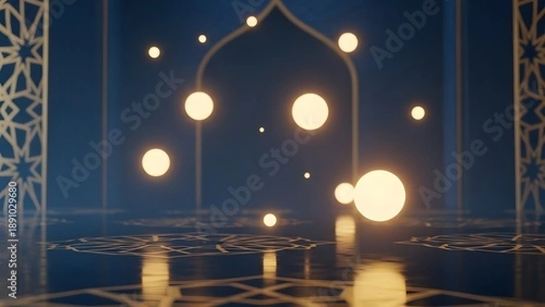 Obraz Tranquil Blue Temple Interior with Floating Orbs.