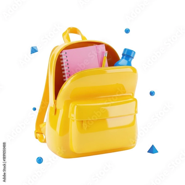 Obraz Yellow backpack with school supplies isolated on transparent background