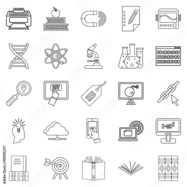 Fototapeta Cyber study icons set, outline style