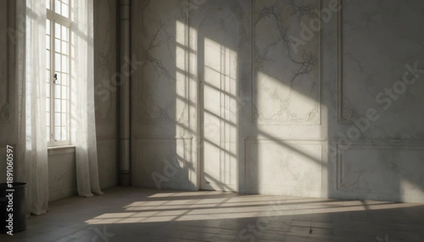 Obraz Elegant empty room with large window and marble walls