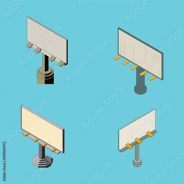 Obraz Modern city roadside billboard mockup with empty advertising panel isometric vector