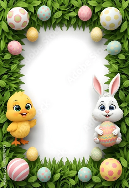 Obraz Easter frame with bunny and easter eggs