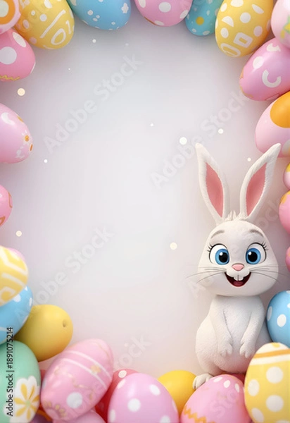 Obraz Easter frame with bunny and easter eggs