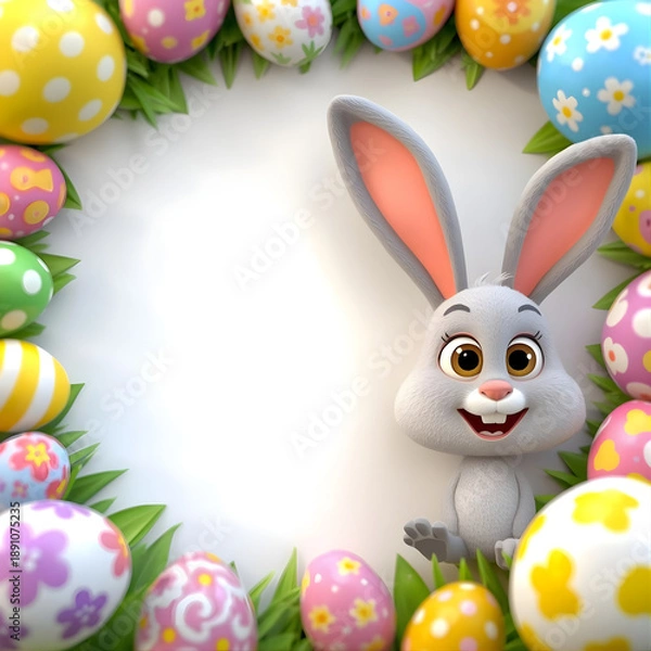 Obraz Easter frame with bunny and easter eggs