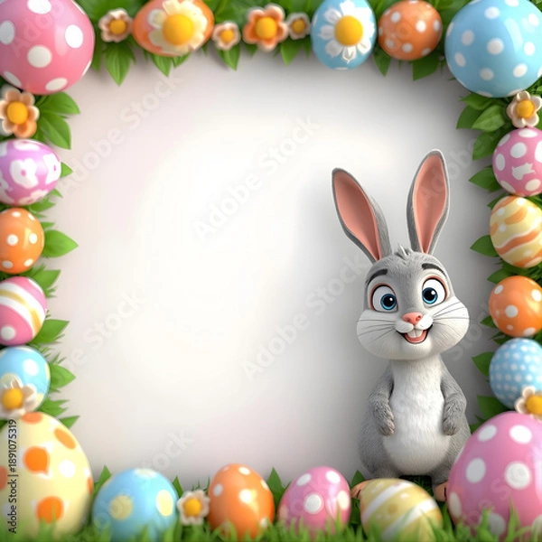 Obraz Easter frame with bunny and easter eggs