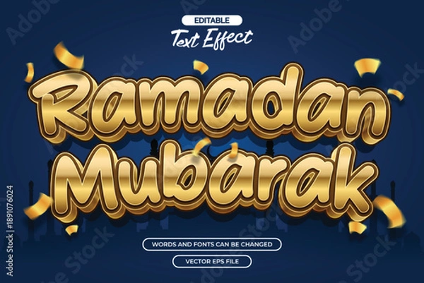 Obraz Ramadan mubarak editable text effect with gold texture text