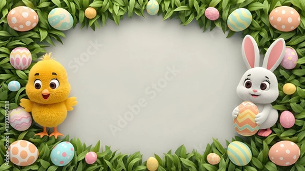 Obraz Easter Bunny Chick and Eggs