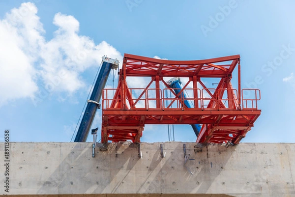 Obraz Steel Platform Structure Installed on Bridge Construction Site