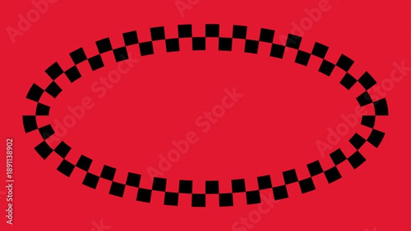 Obraz Black Checkered Oval Frame on Red Background.