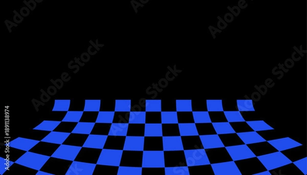 Obraz Blue and Black Checkered Floor Perspective.