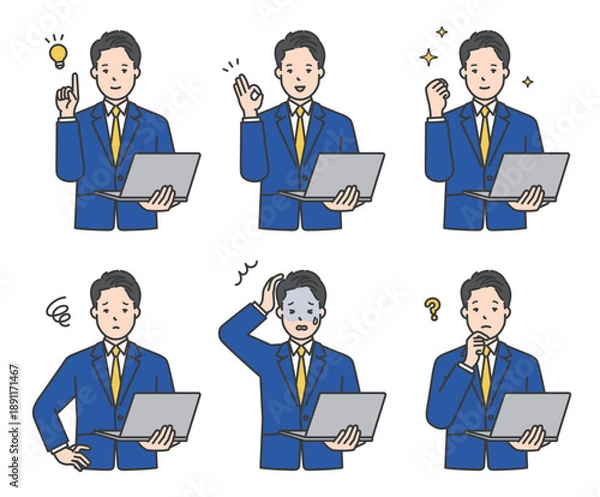 Obraz 働くビジネスパーソンとパソコンのイラスト