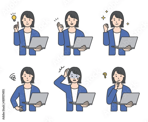 Obraz 働くビジネスパーソンとパソコンのイラスト