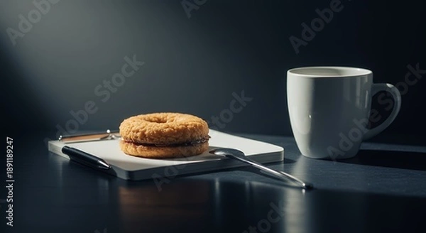 Obraz Cookie on Notepad and Coffee Cup