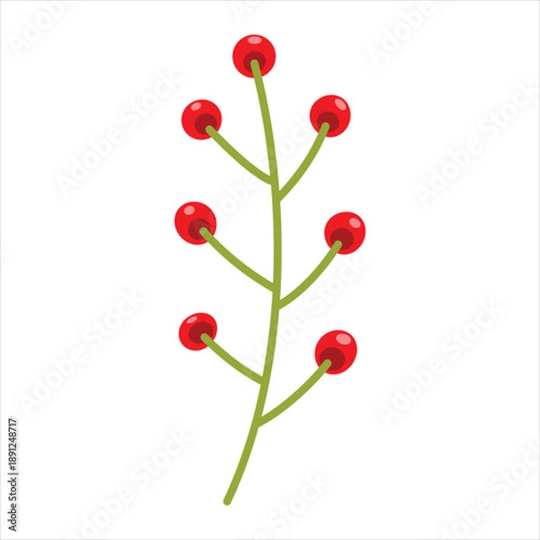 Obraz  green stem with seven bright red berries Vector