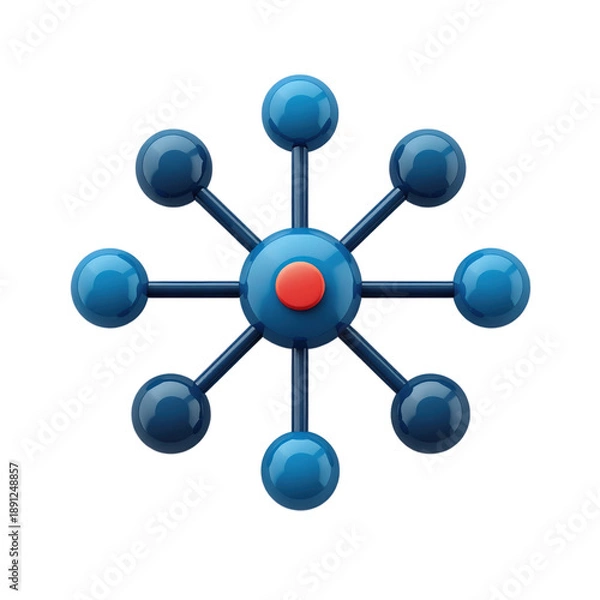 Fototapeta Blue Atom Model with Central Red Nucleus.