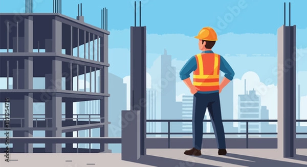 Obraz Construction Worker Overseeing Building Project Future Vision.