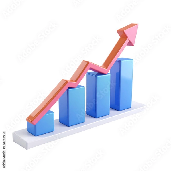 Obraz 3D Graph Showing Increasing Trend with Arrow.