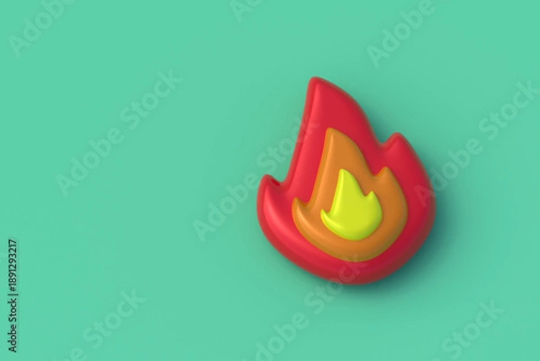 Obraz Fire on green background. Burning flame. Big combustion. Copy space. 3d render