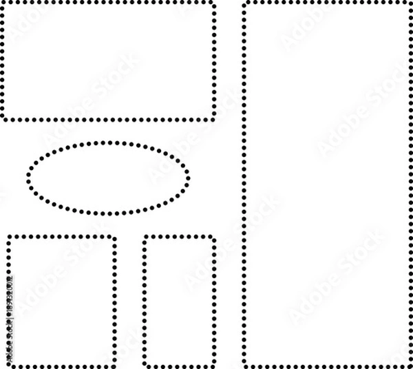 Obraz 点線で作った長方形。楕円形。黒い線。枠線として使いやすいフレームセット。