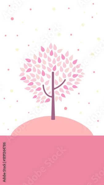 Fototapeta 春の森のイラスト　桜と鳥の可愛い背景イラスト