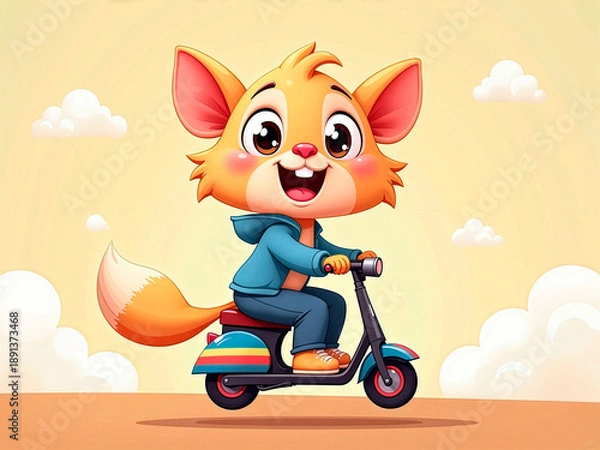 Obraz Cute fox riding a scooter