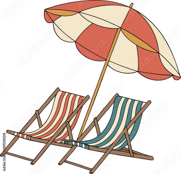 Obraz beach chair and umbrella vector