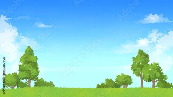 Obraz 爽やかな青空と草木の背景　自然