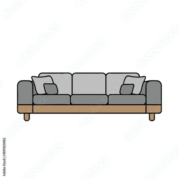 Obraz Gray Sofa with Pillows Illustration