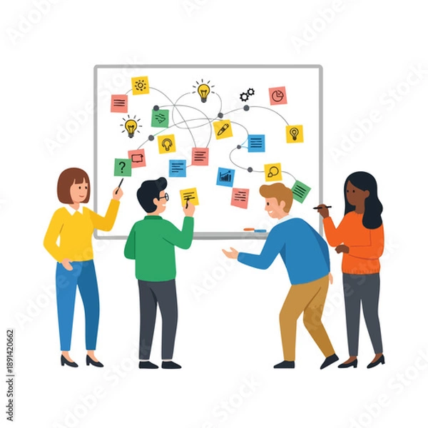 Obraz Team Brainstorming Session with Mind Map on Whiteboard