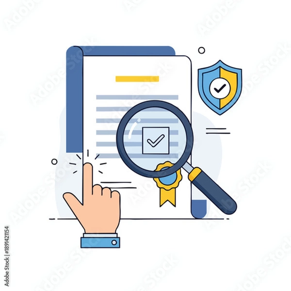 Obraz Verification Process with Magnifying Glass and Checklist
