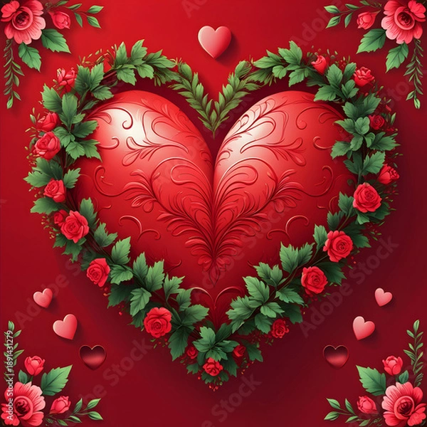 Fototapeta Heart Shape on Red Background Vector Illustration