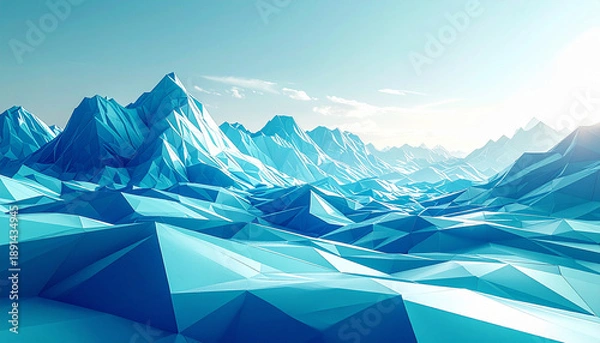 Obraz 晴天の空と青いローポリゴン氷河風山脈