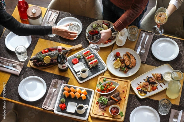 Obraz table with dishes served - banquet in the restaurant