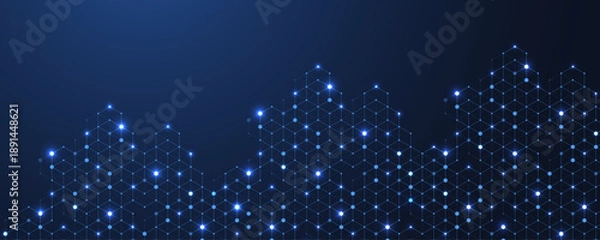 Obraz Abstract digital blockchain cube blocks concept. 3D big data cubes quantum computer technology idea. Artificial intelligence data core cubes design element