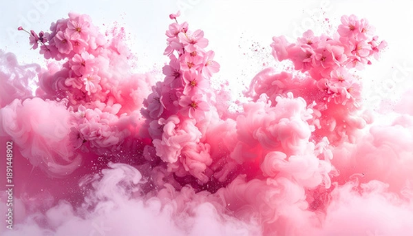 Obraz 三つの桜花クラスターと煙が織りなす優美な春のアート背景