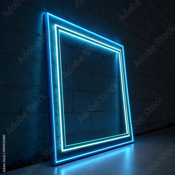 Obraz blue neon frame on a dark background