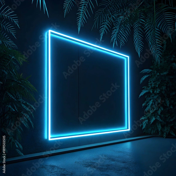 Obraz blue neon frame on a dark background