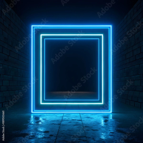 Obraz blue neon frame on a dark background