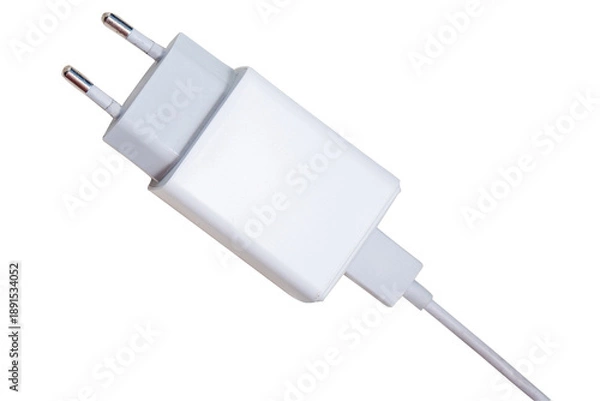 Fototapeta White electrical appliance plug with wire