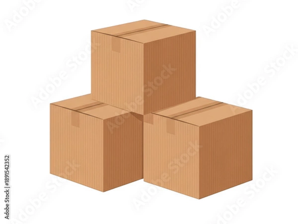 Obraz Stack of three cardboard boxes isolated on transparent background
