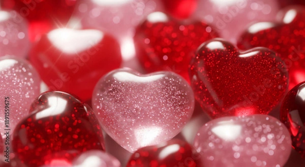 Obraz 赤いハートがきらめくロマンチックなガラス風背景素材

