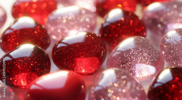 Obraz 赤いハートがきらめくロマンチックなガラス風背景素材
