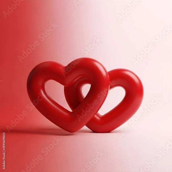Obraz Two interconnected red hearts symbolizing unity and affection on a romantic gradient background