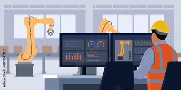 Fototapeta Predictive maintenance engineer checking data