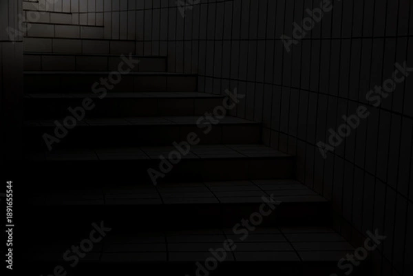 Obraz Dark Staircase with Dramatic Light in Tiled Passageway